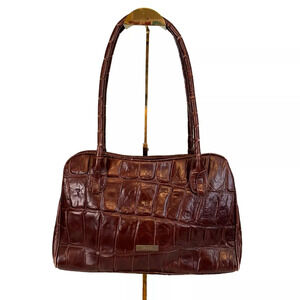 DESMO Vintage Satchel Italian Shoulder Bag Crocs Leather Brown Office Italy Made